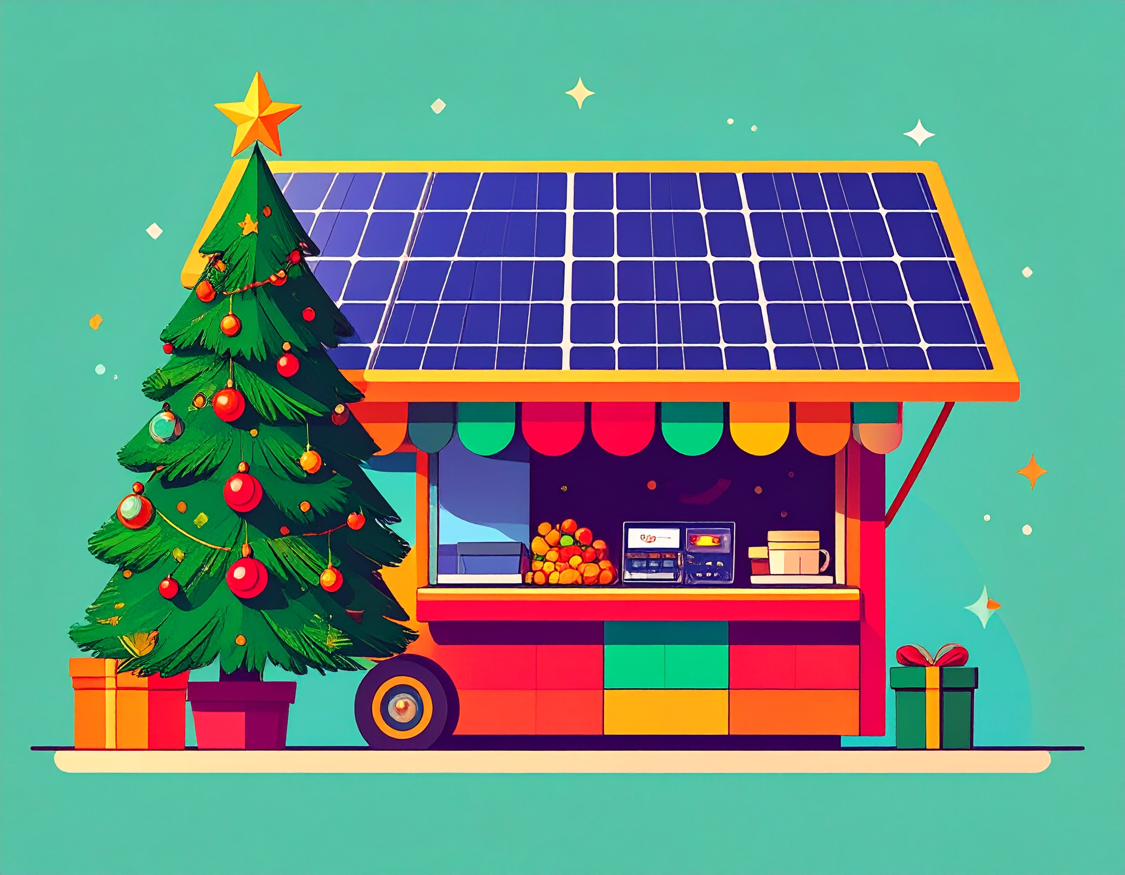 Chalet de Noël avec panneaux solaires